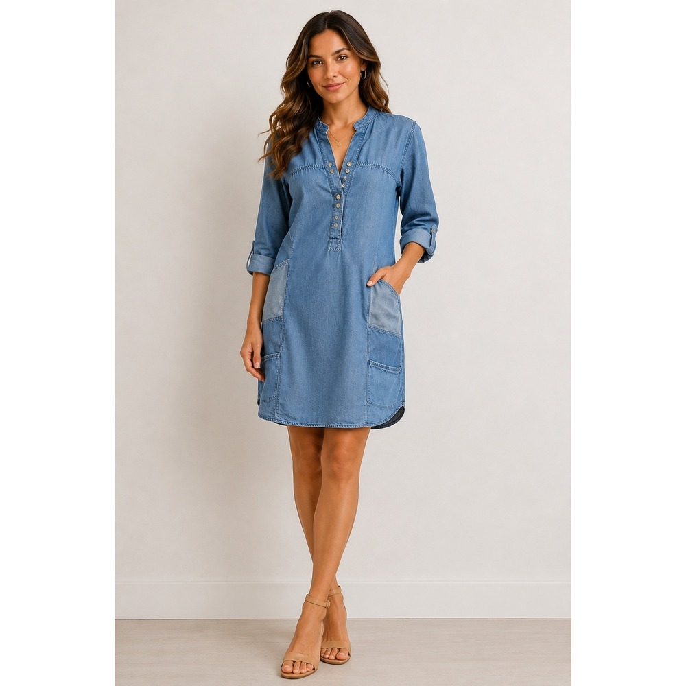 Etienne Marcel Chambray Shirt Dress XS Coastal Grandma Linen Blend Utility